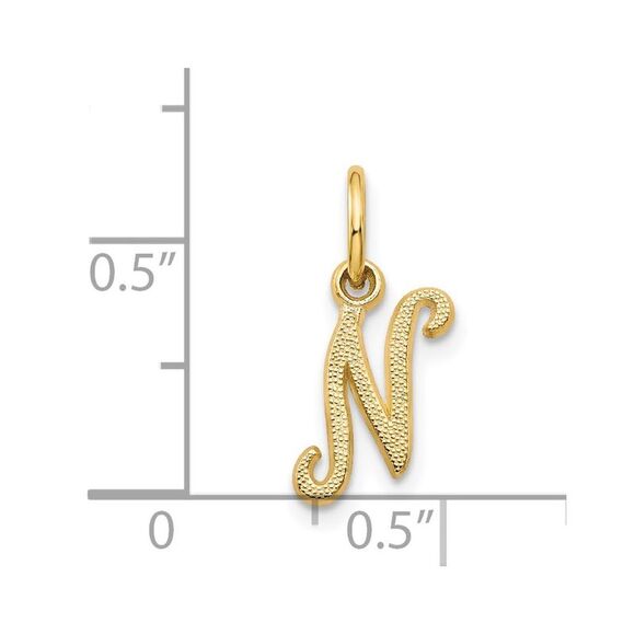 The Sadie 14k Yellow Gold Mini Satin Script Initial Charm, Letter N - Picture 4 of 5